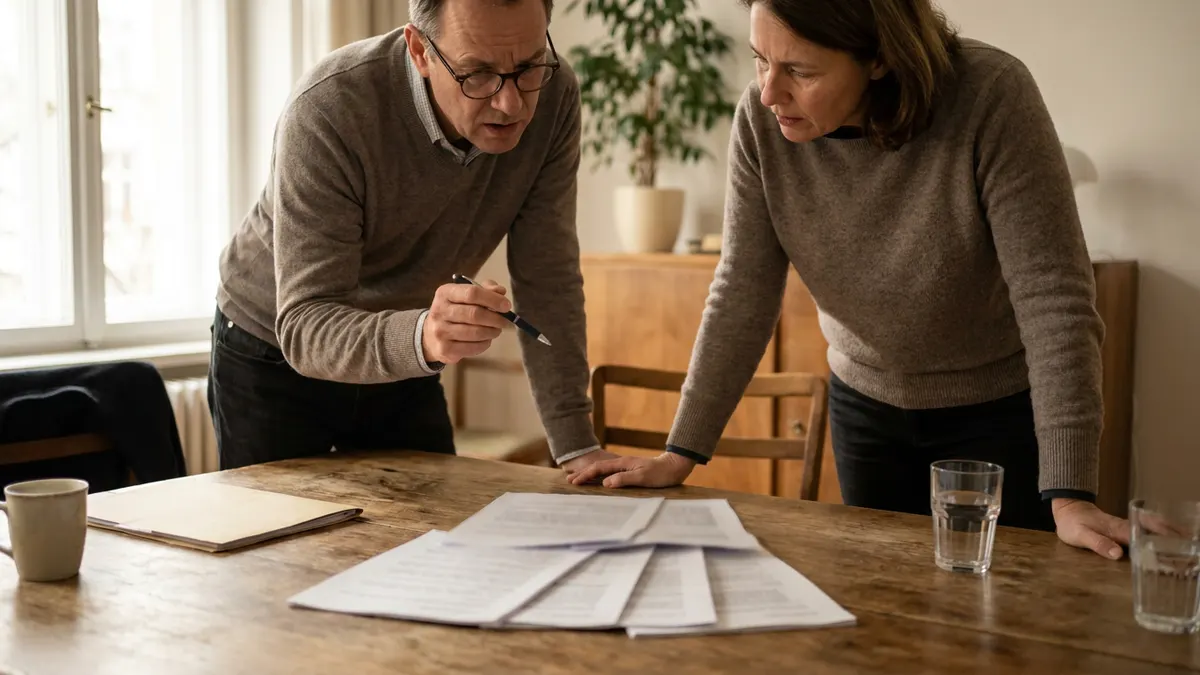 Zwei Personen besprechen ein Angebotsdokument im Besprechungsraum